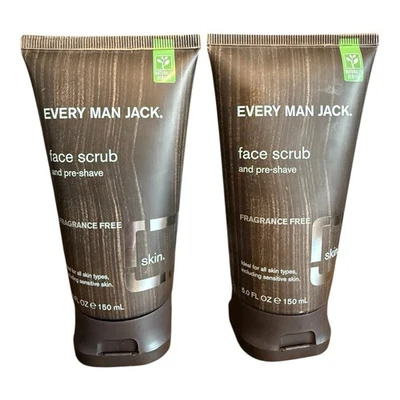 2-Every Man Jack Face Scrub and Pre-Shave Fragrance Free 5 oz ea Sensitive Skin - Image 1 of 4