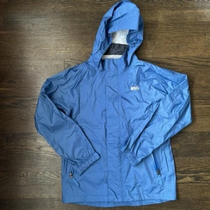 A27 - REI Jacket Youth Medium Blue Full Zip Hooded Kids Rain Shell Nylon - Picture 1 of 5