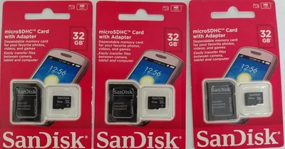 3 pc New sealed 32gb Sandisk micro  memory cards and adapters - Image 1 of 2