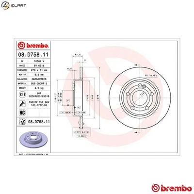 2x BRAKE DISC 08.D758.11 FOR MERCEDES-BENZ B-CLASS/Sports/Tourer A-CLASS 1.3L - Image 1 of 4