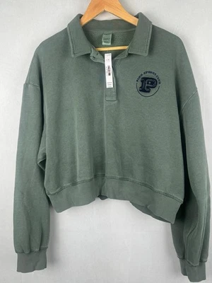 💚 Victoria’s Secret PINK Sports Club Cropped Rugby Sweatshirt – Size L (Green) - Image 1 of 4
