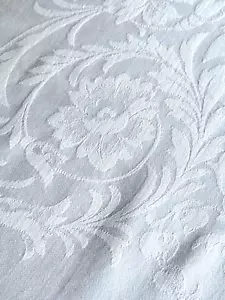 Vintage Leinenmischung Damast Tischdecke - rechteckige Blumenbänder A544 - Bild 1 von 7