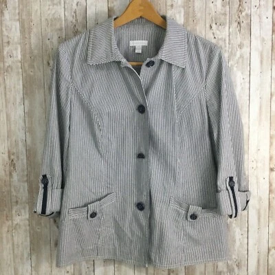 Charter Club Navy Lightweight Cotton Blend Jacket Womens Roll Tab Sleeve Large - Image 1 of 4