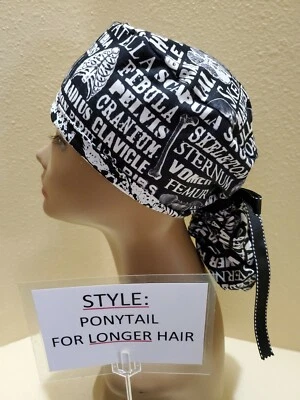 Bones Ortho Neuro Halloween Women's Ponytail Surgical Scrub Hat/Cap Handmade - Image 1 of 4