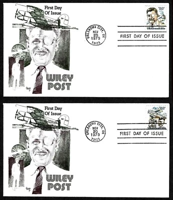 USA, SCOTT # C95-C96, SET OF 2 MARG FDC COVERS 1979 FLYING PIONEER WILEY POST - Image 1 of 3