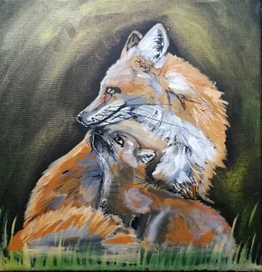 Original/Unikat Gemälde Acryl auf Leinwand signiert 25x25cm Fuchs Fox - Bild 1 von 1