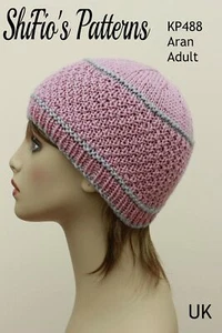 Knitting Pattern for Ladies Hat, Beanie, Aran Yarn Circular or Straight KP488 - Picture 1 of 7