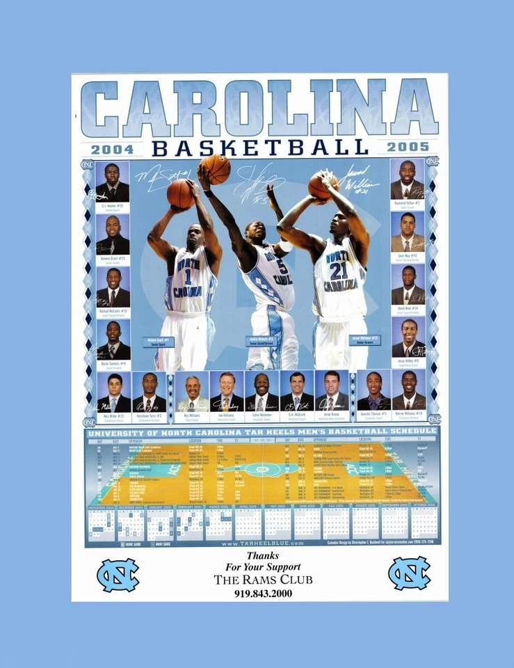 UNC TARHEELS 2004-05 NCAA CHAMP UNC BLUE MATTED PIC OF SCHEDULE CALENDAR POSTER - Image 1 of 1