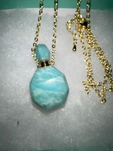 Natural Jade Perfume Bottle Gold Plated Over Sterling Silver 16-18” necklace - Picture 1 of 6