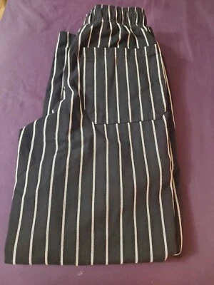 Chef Works Men's Yarn Dyed Designer Baggy Pant Black and White Chalkstrip Sz XS  - Image 1 of 4