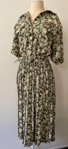 Classics by Leslie Fay Women's Vintage 80s 90s Shirt Dress Green Beige 10 - Picture 1 of 11