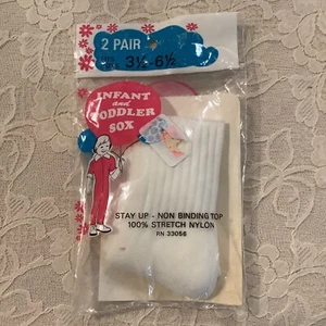 NIP Vintage MCM white 2 pair infant toddler nylon sox's kids Rockabilly retro - Picture 1 of 3