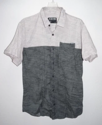 Camisa Zoo York Gris Negro Rosa Rayas Manga Corta Con Botones Para Hombre Talla L Bolsillo Foto 1 de 4