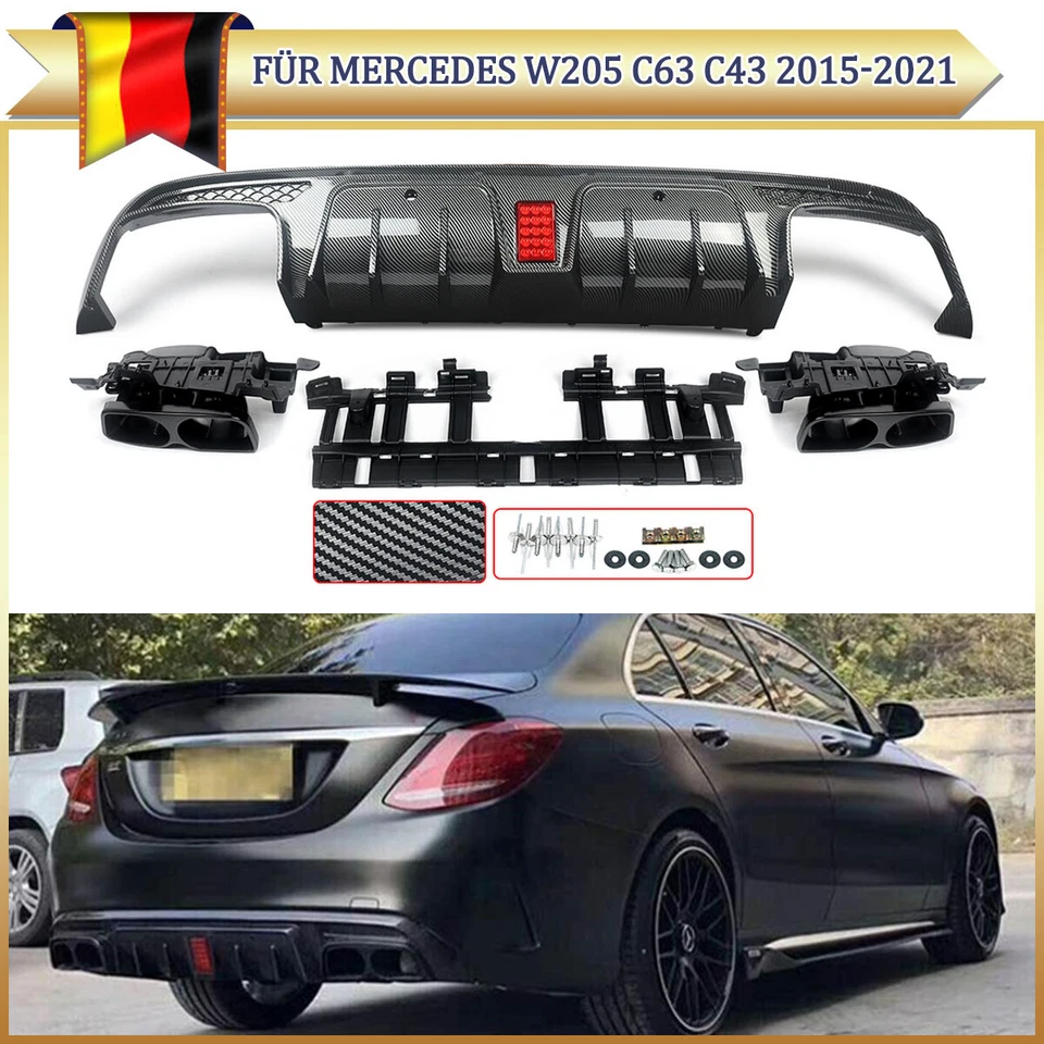 Heck Diffusor + Auspuffblenden Für Mercedes Benz W205 S205 C43 Carbon Look Sport - Bild 1 von 4