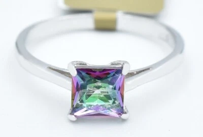 LAB CREATED 0.74 Cts MYSTIC TOPAZ SOLITAIRE RING 10K WHITE GOLD - New With Tag - Image 1 of 4
