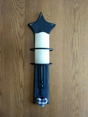 NEW – Large Primitive Country Black Metal Sconce Pillar Candle Holder - Image 1 of 4