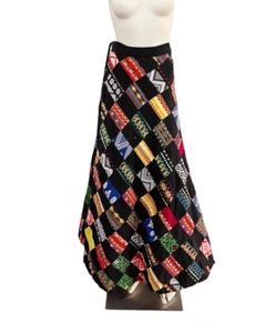 Vintage Handmade Patchwork Quilted Multicolor Aztec Wrap Maxi Skirt One Size - Bild 1 von 10