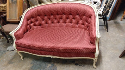 Antique French Provincial Settee Couch - Wonderful New RED Fabric - Excellent Co Cover