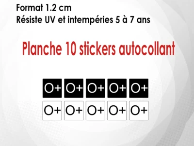 10 X Autocollants sticker (1,2 cm) : groupe sanguin O+ (M030)
