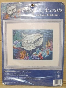 NIP Vintage Dimensions Creative Accents Cross Stitch Kit DOLPHIN Family #7874 - Picture 1 of 2