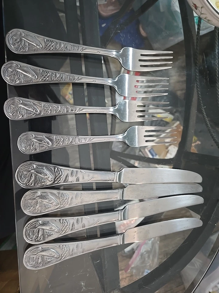 CAMBRIDGE - PESCADO - Cubiertos de acero inoxidable cubiertos - Lote de 9 (4) cuchillos tenedores (5) Foto 1 de 4