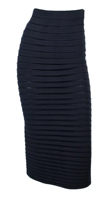 ALAIA Navy Blue Tiered Stretch Knit High Waist Midi Pencil Skirt 38 - Image 1 of 4