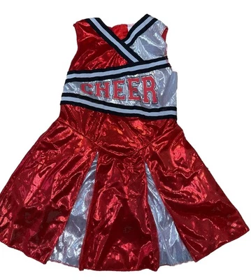 Girls Red  And Silver Cheer Cheerleader Costume Shiny Halloween Play  XS (4) - Image 1 of 4