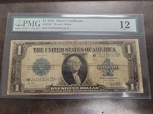 1923 FR 238* $1 Silver Certificate STAR Note Fine With Two Pinholes PMG Fine 12 - Picture 1 of 15