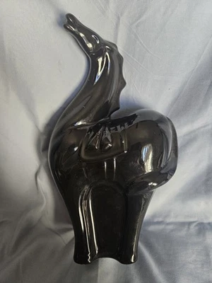 Vintage Black Stallion Horse Glossy Black Ceramic Figure MCM Made In Taiwan - Image 1 of 4