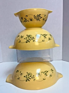 Vintage Pyrex Shenandoah Nesting Mixing Handled Bowl Set Of 3  441 443 444 - Picture 1 of 13