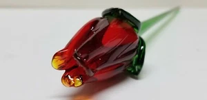 KUNSTGLAS AMBERINA ROTE ROSE KNOSPE BLÄTTER LANGER STIEL GLASBLUME 19,5"-19,75" - Bild 1 von 12