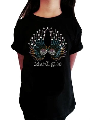 Camiseta de estrás para niñas "coloridas alas de Mardi Gras" en todas las tallas Foto 1 de 2