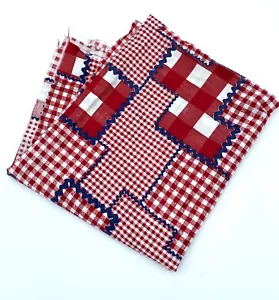 Red Checkered Light Wt. Cotton Blue Accent Cloth - Approximately 40” X 20” - Picture 1 of 4