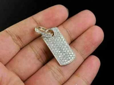 Colgante estilo etiqueta de perro diamante creado en laboratorio corte redondo de 2 quilates acabado oro amarillo de 14 k Foto 1 de 4