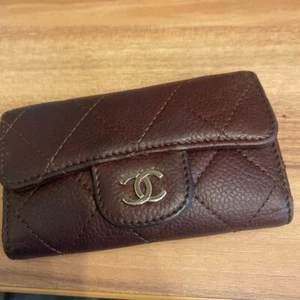 Authentic CHANEL Matelasse Caviar Skin Coco Mark Key Case Leather Brown Women's - Picture 1 of 4