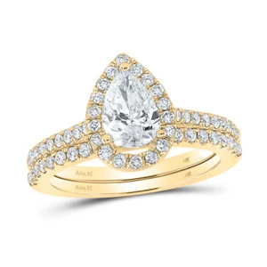 14kt Yellow Gold Pear Diamond Bridal Wedding Ring Band Set 1-1/2 Cttw - Picture 1 of 1