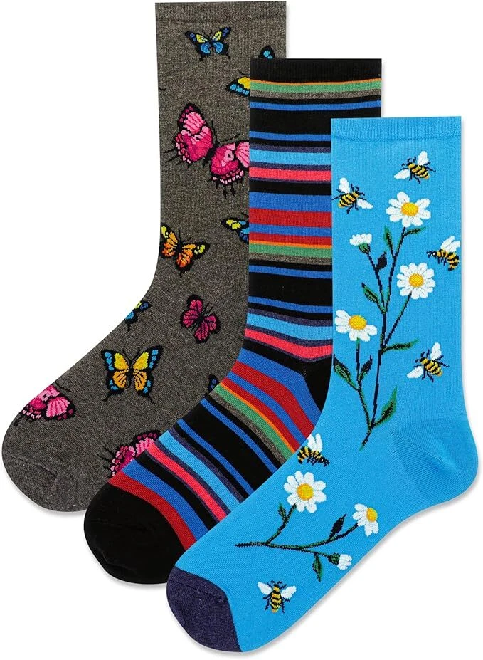 Hot Sox Women's Bee Butterfly Crew Socks 3 Pair, Assorted , Women's 9-11 Shoe - Image 1 of 1