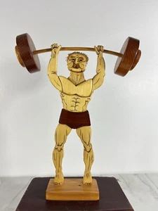 Robert Petersen Wood Caricaturist Folk Art Carved Sculpture Weightlifter 1993 - Picture 1 of 9