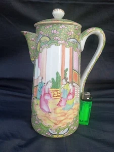 10" Chinese Porcelain Rose Medallion Chocolate Pot Tea Famille Rose Antique - Picture 1 of 15