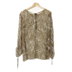 NWT Talbots Leaf Print Sheer Blouse Top Tie Sleeves Brown Sz S - Picture 1 of 11