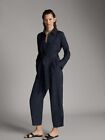 Massimo Dutti Cupro jumpsuit silk navy blue size L