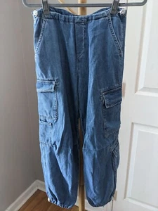 ZARA NWT Kids Cargo Parachute Relaxed Pants Jeans Size 13 To 14 Years Pockets - Picture 1 of 6