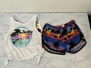 Justice Sport Lot Of 3 Girls Tank Top And Shorts Sz M/S Tropical Beach F - Picture 1 of 6