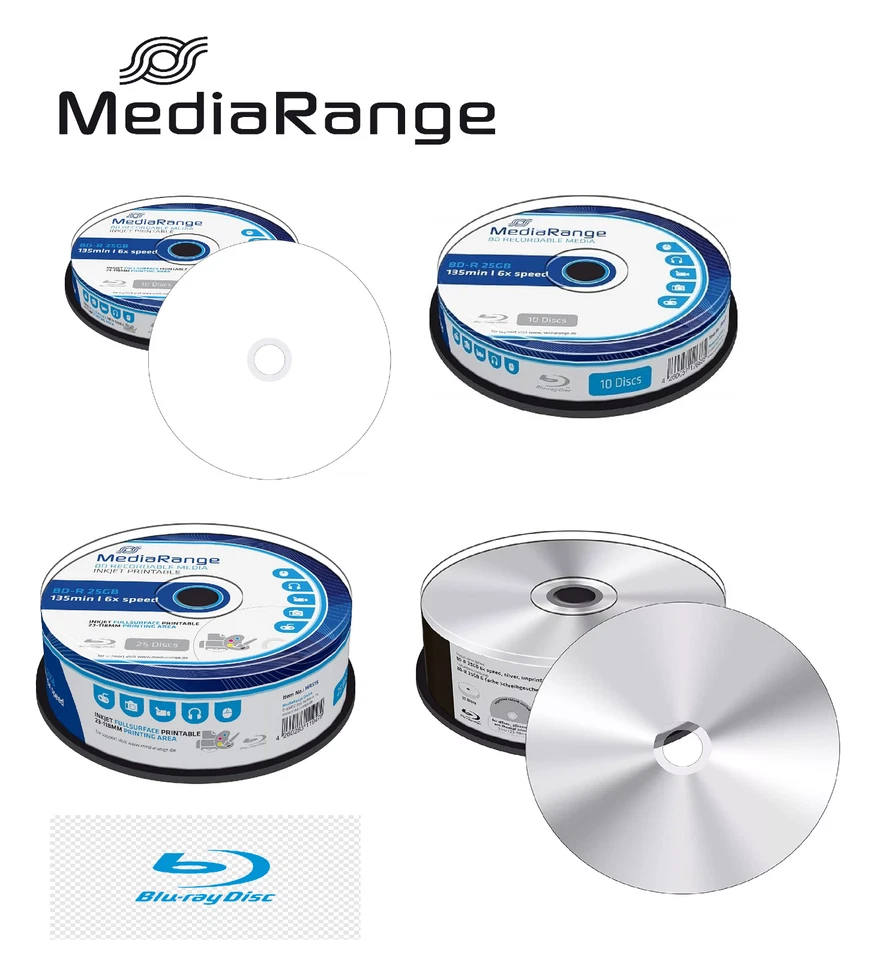 Mediarange Blu ray BDR 25GB / 50GB DL / 100GB XXL 270min 2x / 6x BDR discs lot - Image 1 of 1