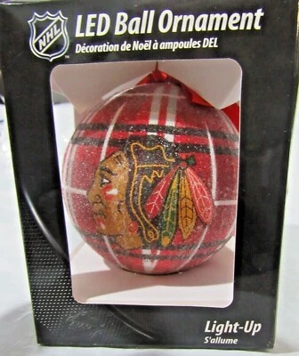 NHL Chicago Blackhawks LED Ball Ornament Glitter Plaid by Team Sports America - Image 1 of 4