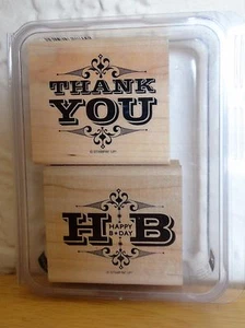 2010 Stampin Up ENGRAVED GREETINGS 2 pc RUBBER INK STAMP SET Thank You Card - Imagen 1 de 3