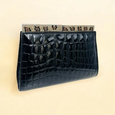 Isabella Adams Crystal Zebra Leopard Print Leather Evening Clutch Bag w Jewelry - Image 1 of 4
