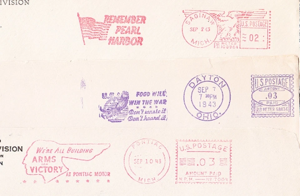 WWII Patriotic PICTORIAL METER MAIL MINI COLLECTION 3 Partial Fronts:1943 #19 9x - Image 1 of 1