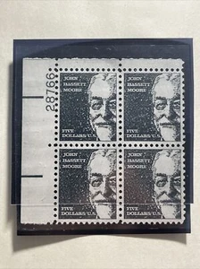 1965-78 US $5 John B. Moore Plate # Stamp Block | MNH | Perfect Perforations - Picture 1 of 8