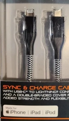 Cabo de sincronização e carregamento IPhone iPad USB-C para Apple rápido preto 3 pés - Imagem 1 de 2